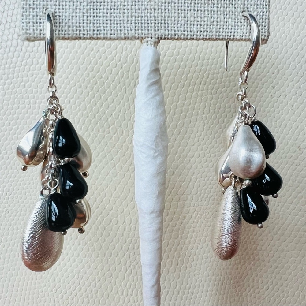 Elegant Sterling Silver and Black Drop Earrings